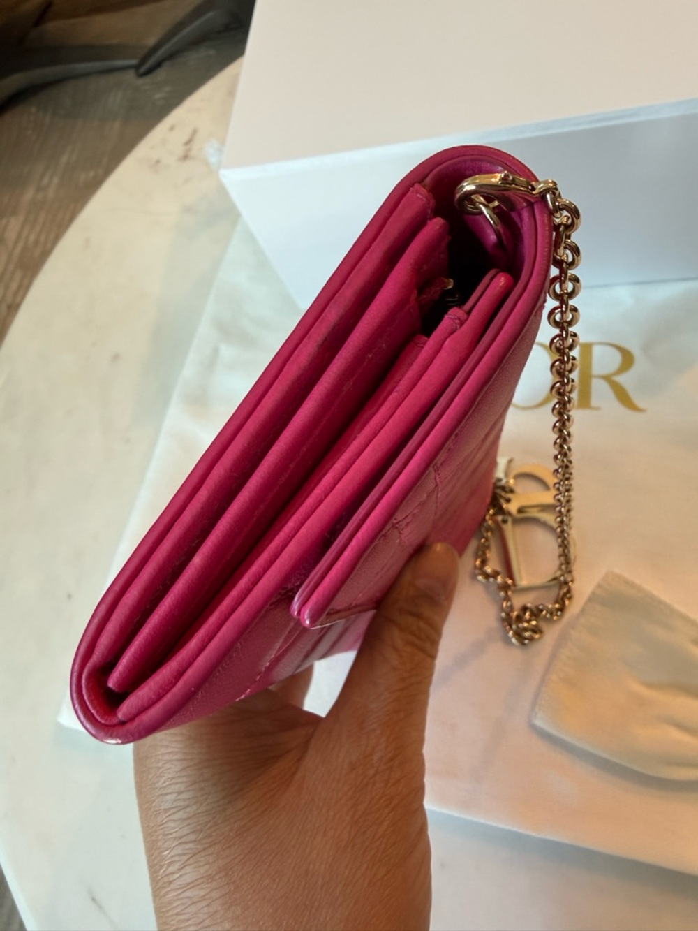 Christian Dior Fuchsia Cannage leather WOC wallet on Chain - Picture 6 of 16